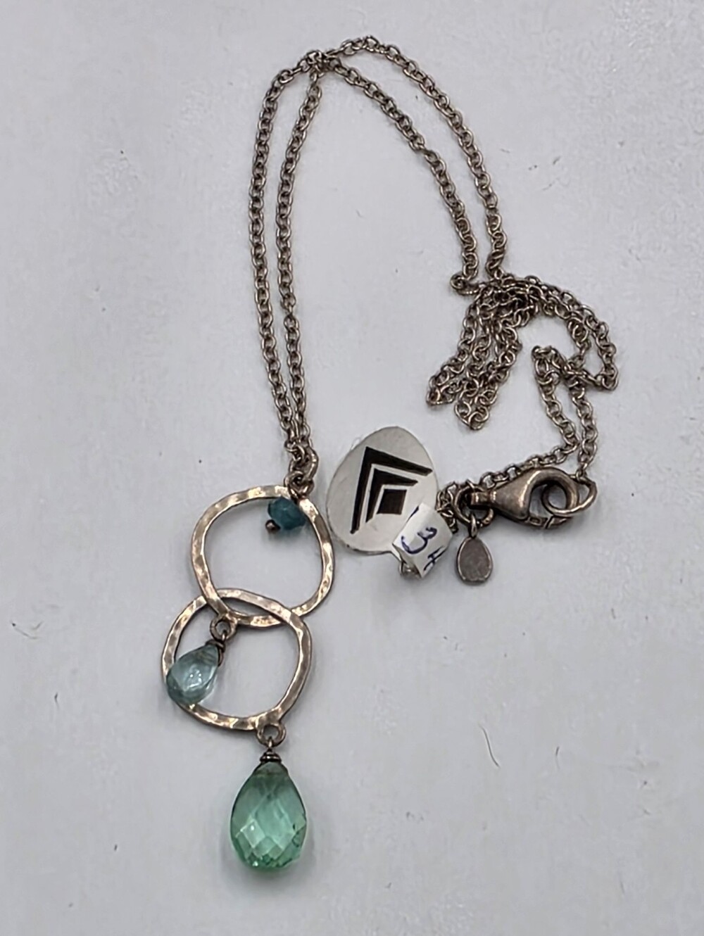 Silpada Sterling Silver‎ Hammered Double Circle Green Quartz Teardrop Necklace
